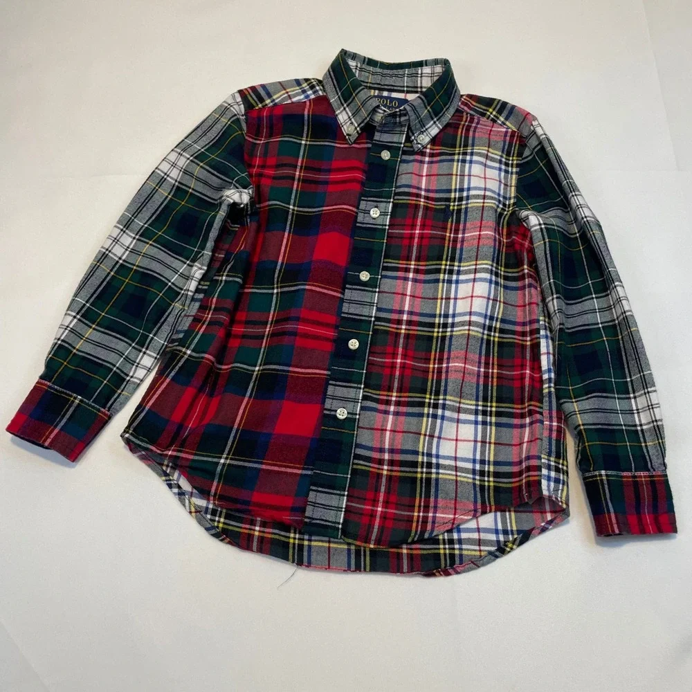 Polo Ralph Lauren Kids Plaid Patchwork Button‎ Down Shirt Long Sleeve Size 5